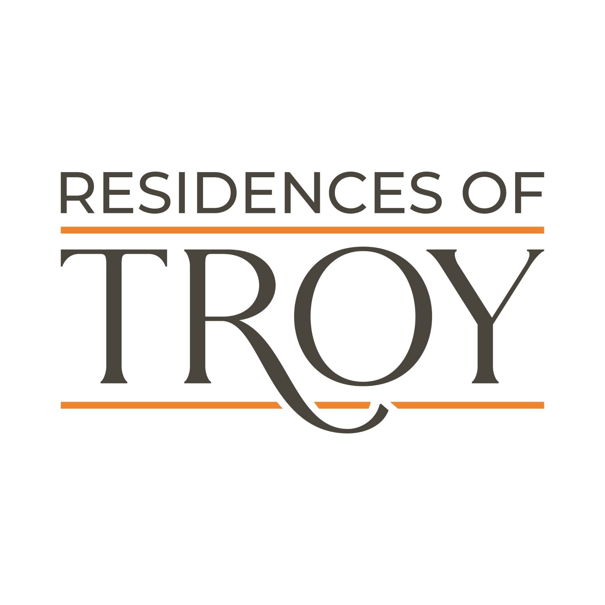 A logo that says Residences of Troy.